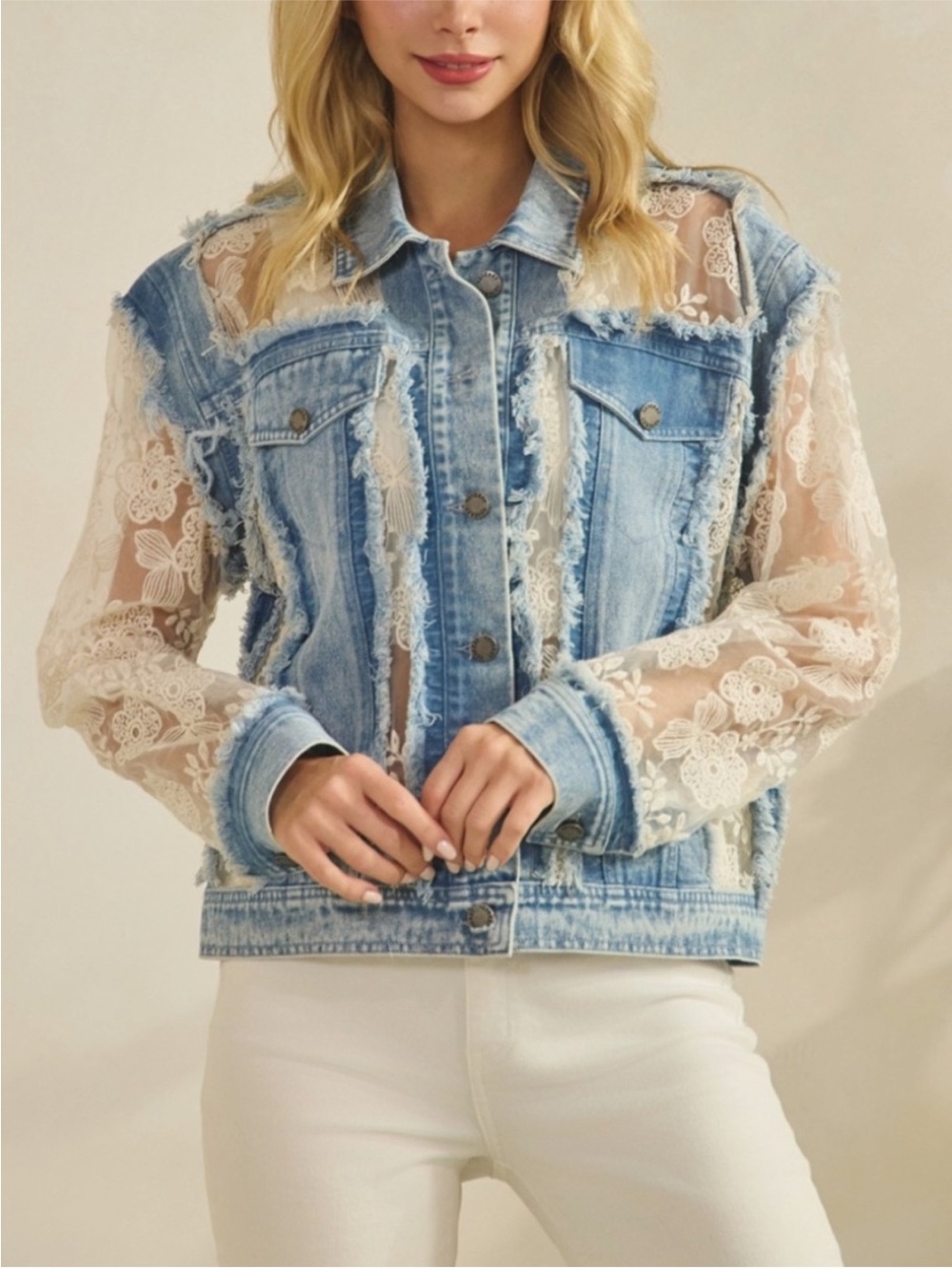 NWT Western Floral Lace Semi Sheer Button Down Frayed
Jacket - Picture 13 of 13